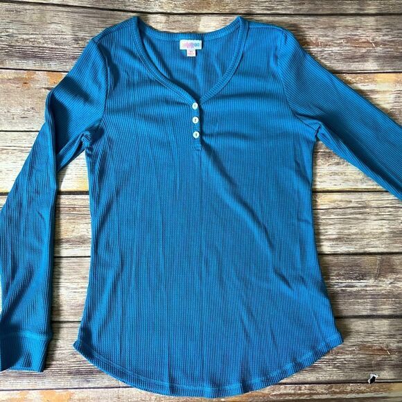 Lularoe Blue Ruby Henley Tee - Picture 1 of 5